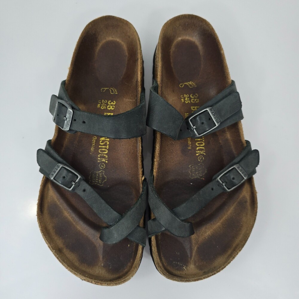 BIRKENSTOCK Black Mayari Women 7/38 Wide Birkibuc Toe loop Slide Sandals Flip Fl
